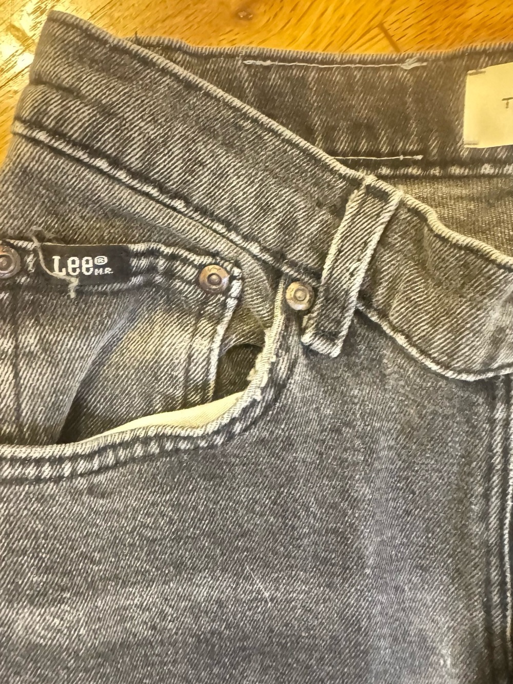 Lee High-Rise Washed Charcoal Denim Jeans. Tapered